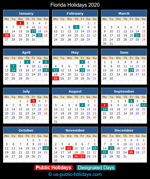 Florida Holiday Calendar 2020